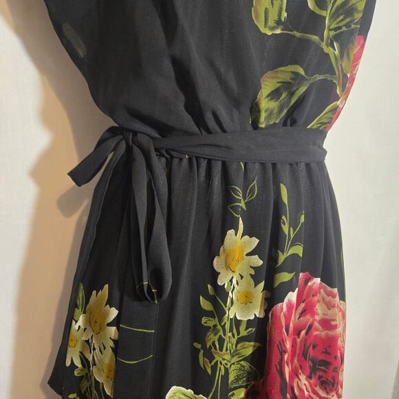 Vtg Boat Neck Large Floral Print Midi Dress Ciffon Feminine Korean Roses Large - Picture 3 of 8